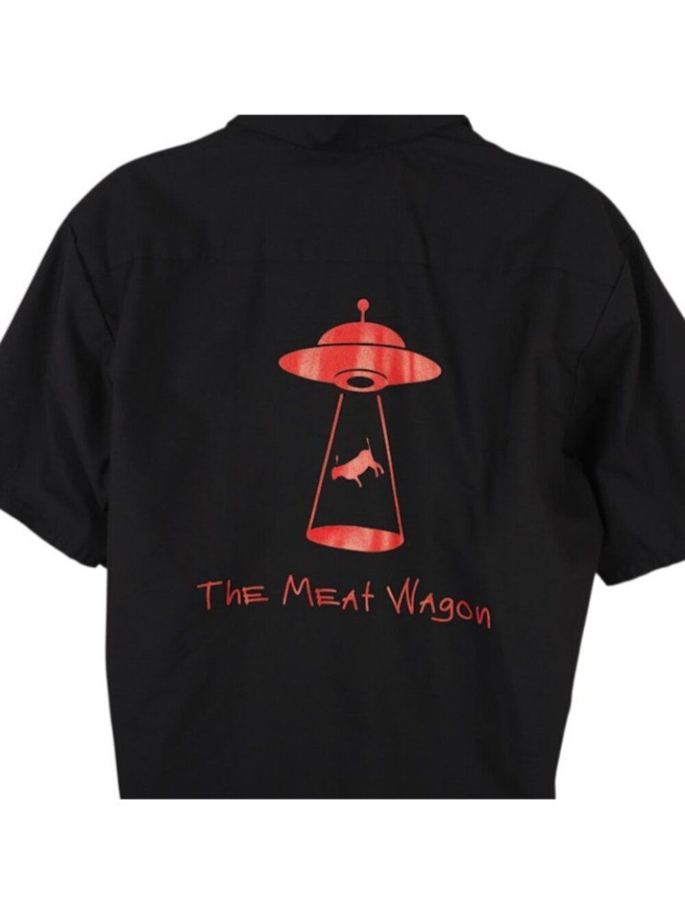 The Meat Wagon Work Shirt Mens Size XL Red Kap UFO Cow Las Vegas BBQ